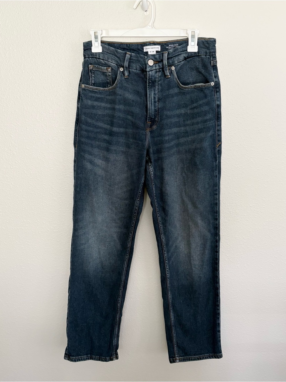 Good American Good Icon Straight Leg High Rise Blue Denim Jeans Size 8/29
